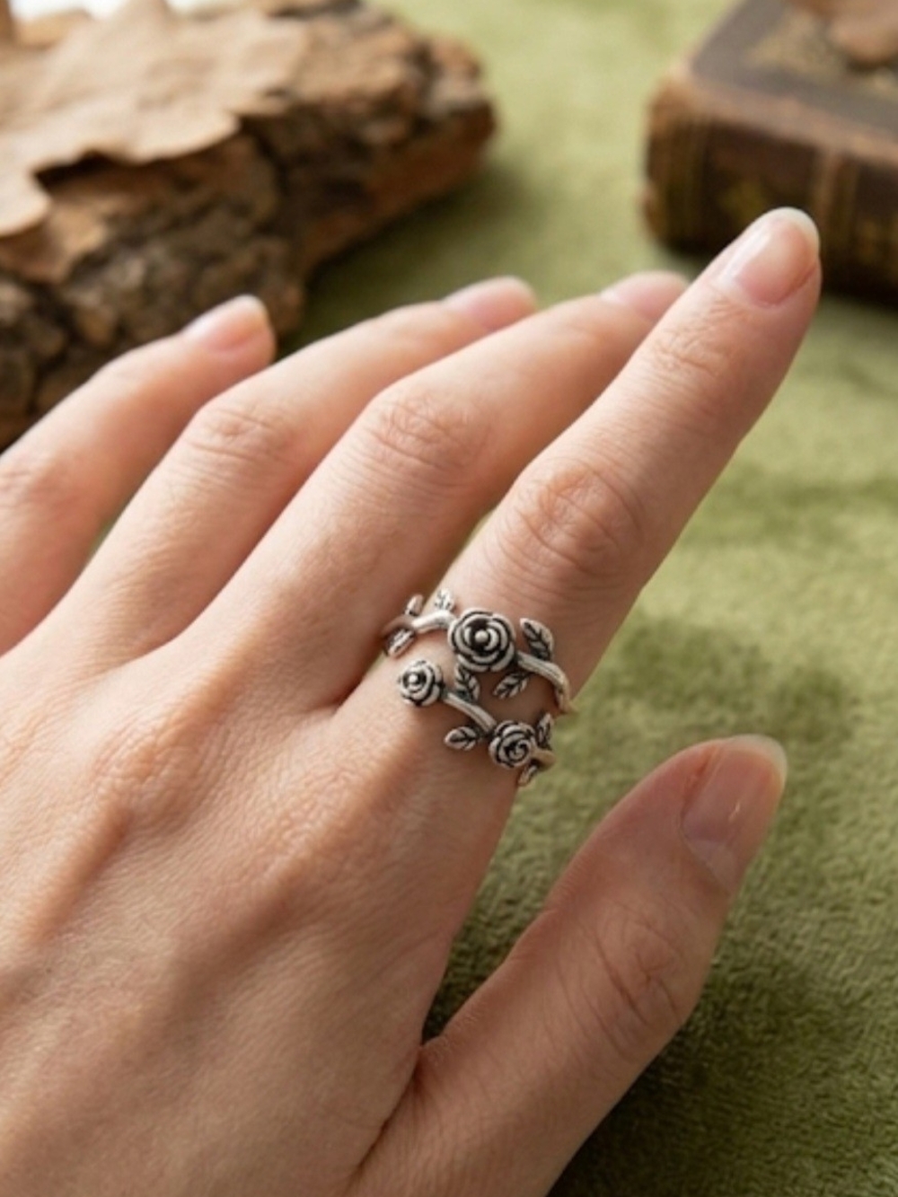 Sterling-Style Floral Wrap Rose Ring in Silver Tone